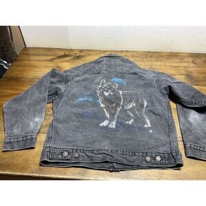 International Denim Vintage 90s Western Wolf Jean Jacket Womens Large